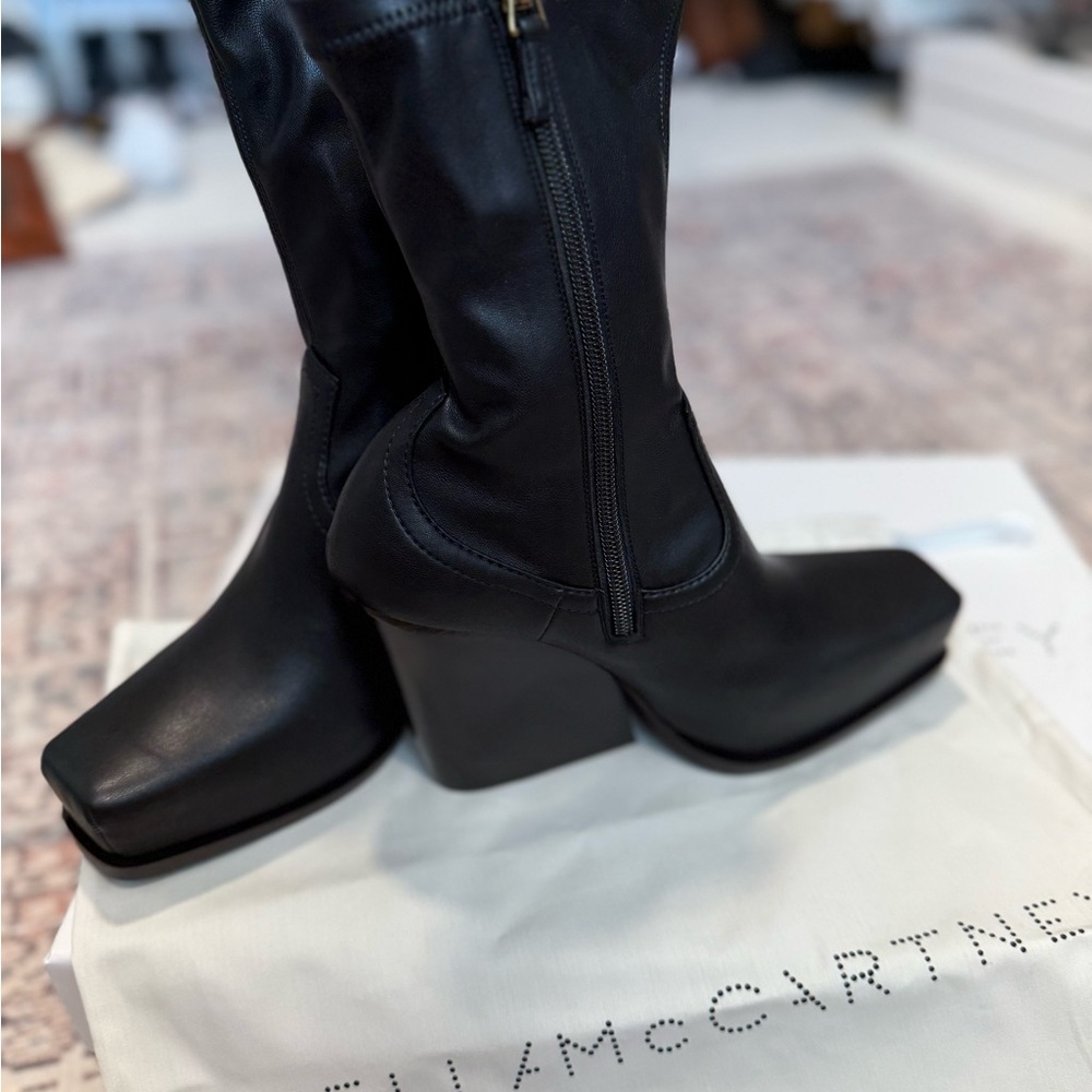 Stella McCartney Cowboy Black Wedge Heeled Boots - Picture 2 of 9